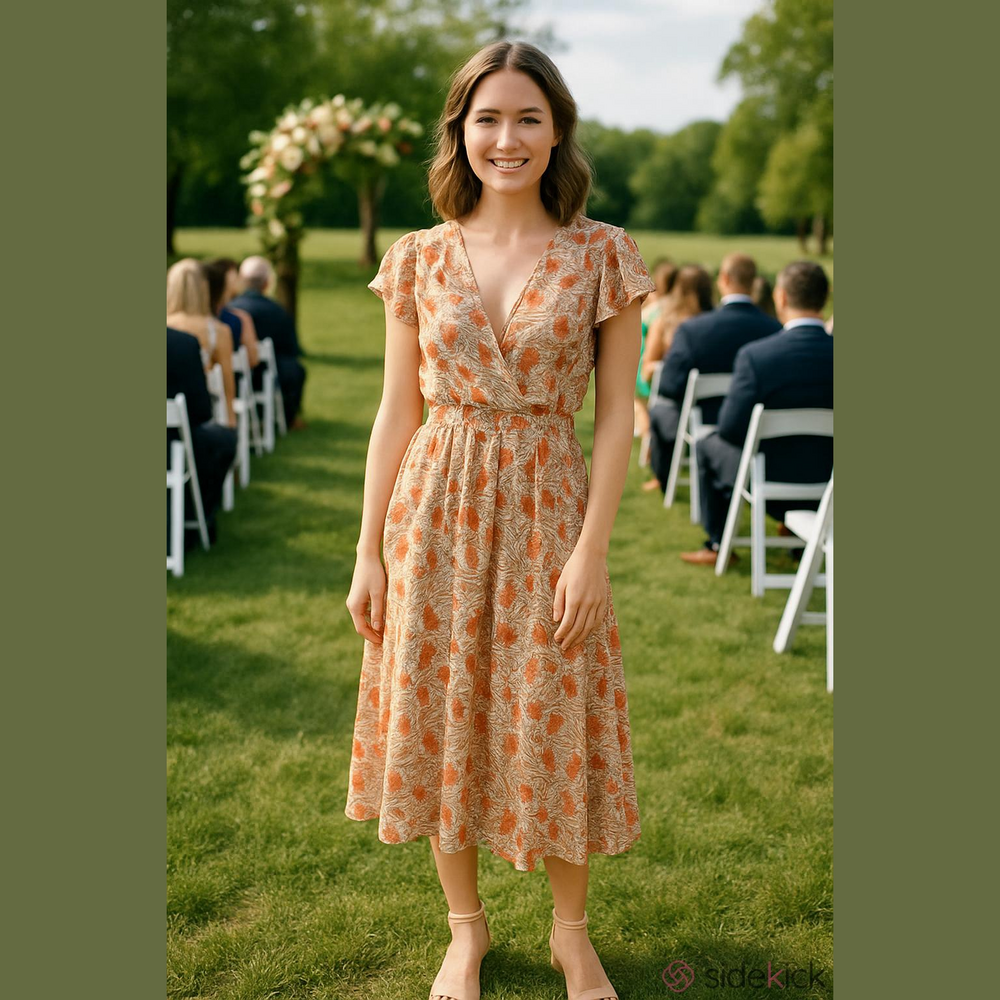 4/$97 Deal! The Korner Maxi Dress with Orange Floral Print and V-Neck